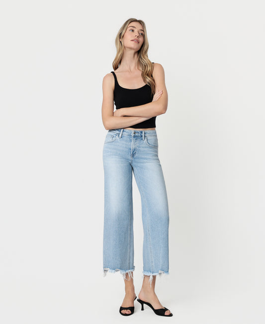 Front product images of Charming - Mid Rise Raw Distressed Hem Wide Leg Jeans