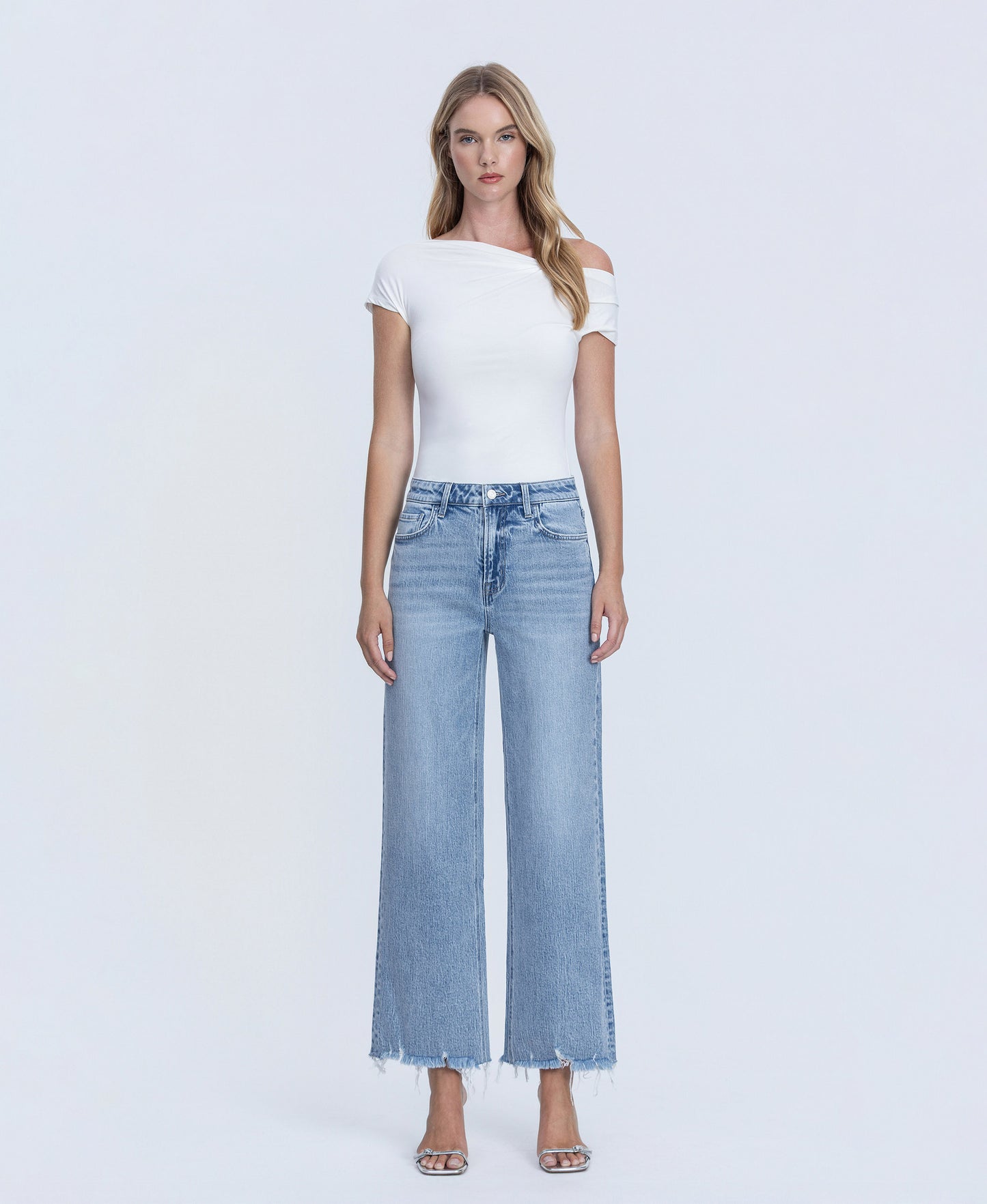 Front product images of God Given - Mid Rise Frayed Ankle Wide Leg Jeans