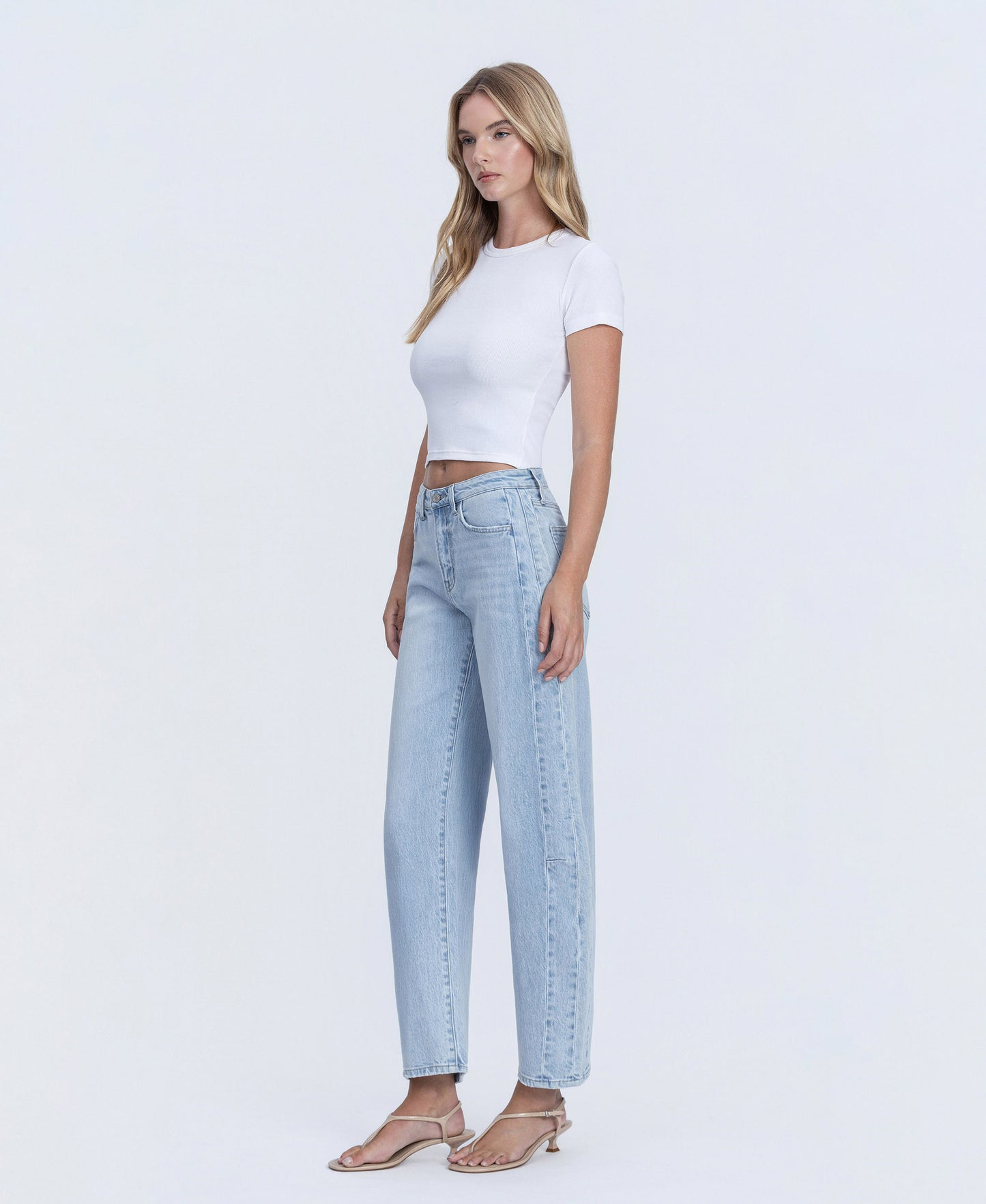 Left 45 degrees product image of Godlike - High Rise Seam Detail Crop Barrel Jeans