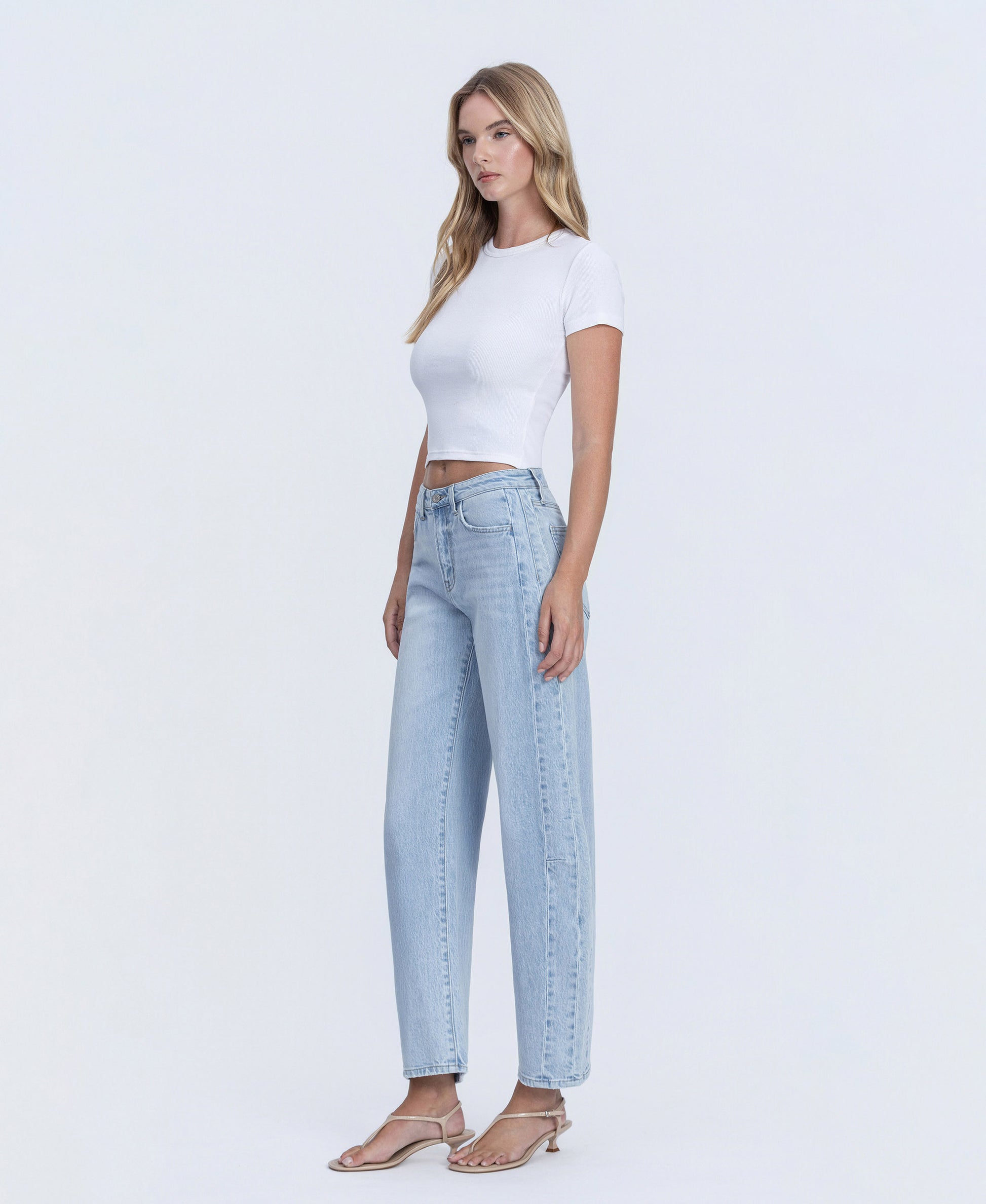 Left 45 degrees product image of Godlike - High Rise Seam Detail Crop Barrel Jeans