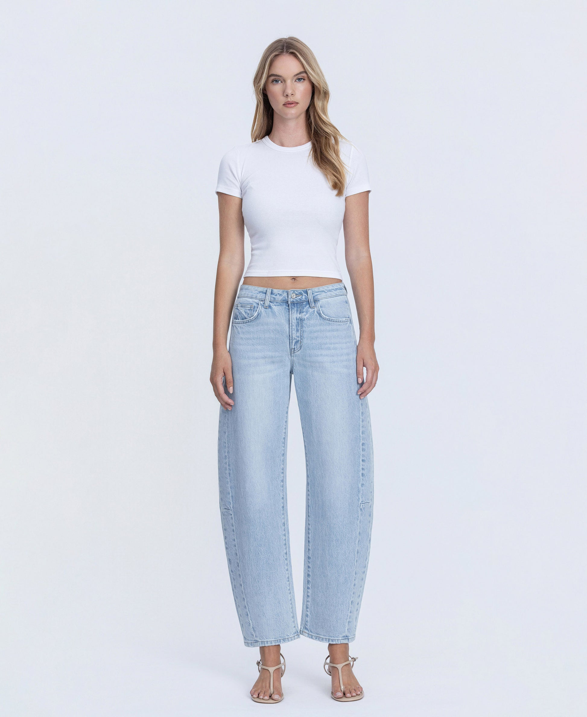 Front product images of Godlike - High Rise Seam Detail Crop Barrel Jeans