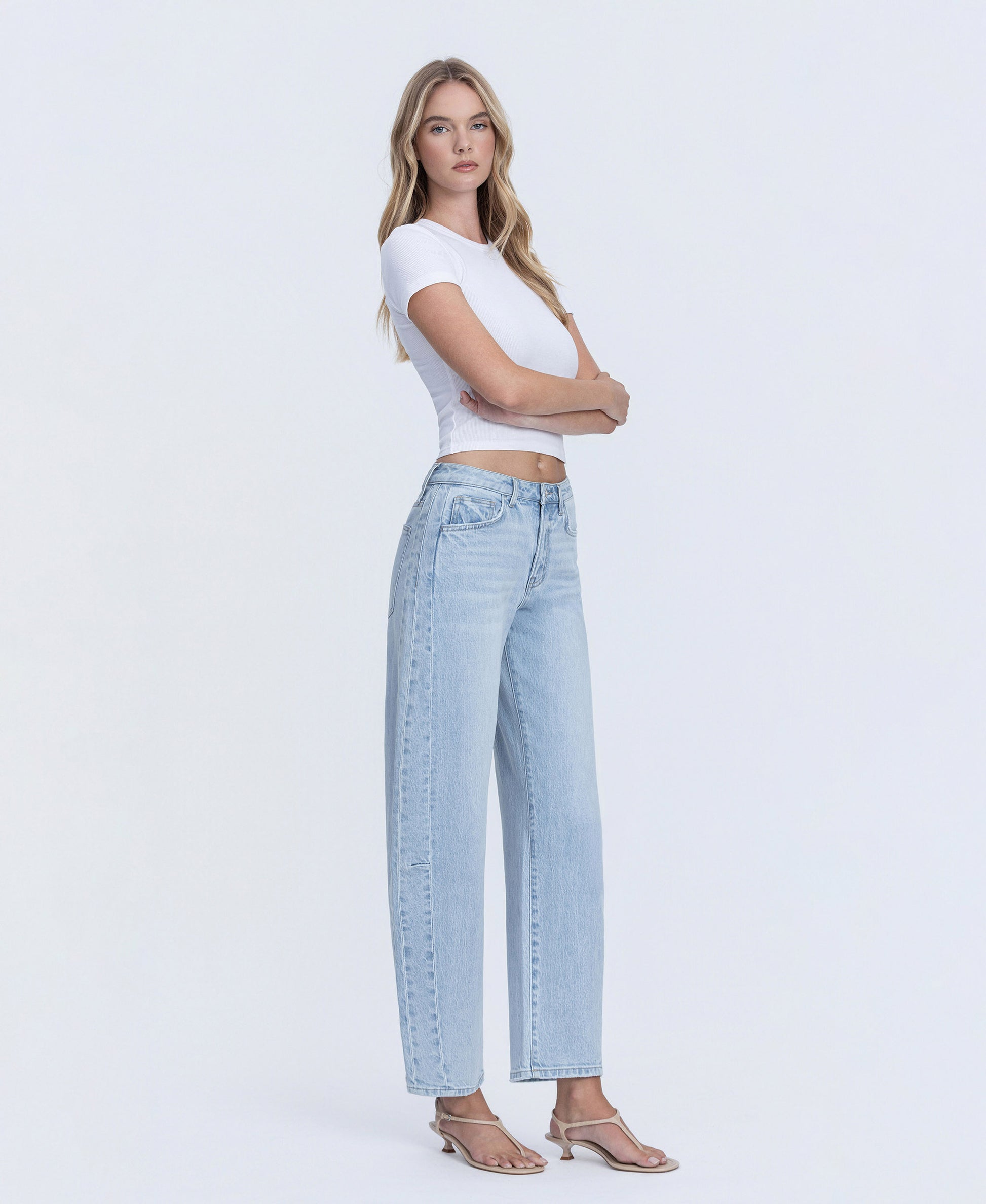 Right 45 degrees product image of Godlike - High Rise Seam Detail Crop Barrel Jeans