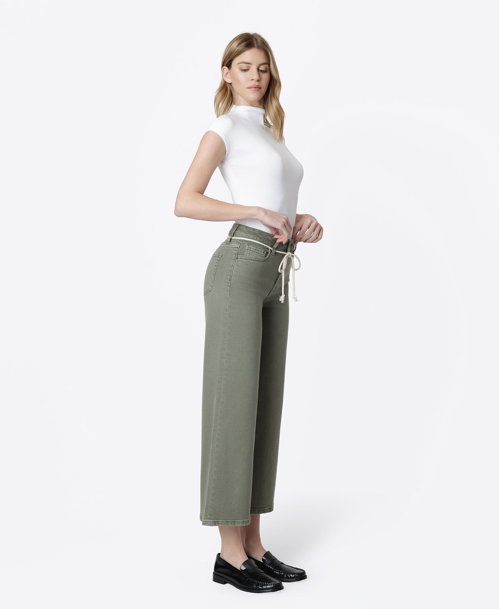 Right 45 degrees product image of Sea Spray - High Rise Drawstring Crop Wide Leg Jeans