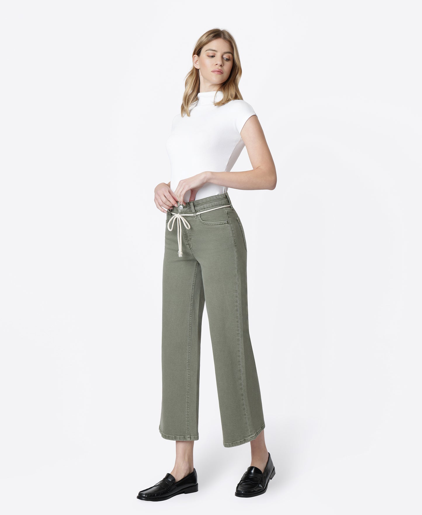 Left 45 degrees product image of Sea Spray - High Rise Drawstring Crop Wide Leg Jeans
