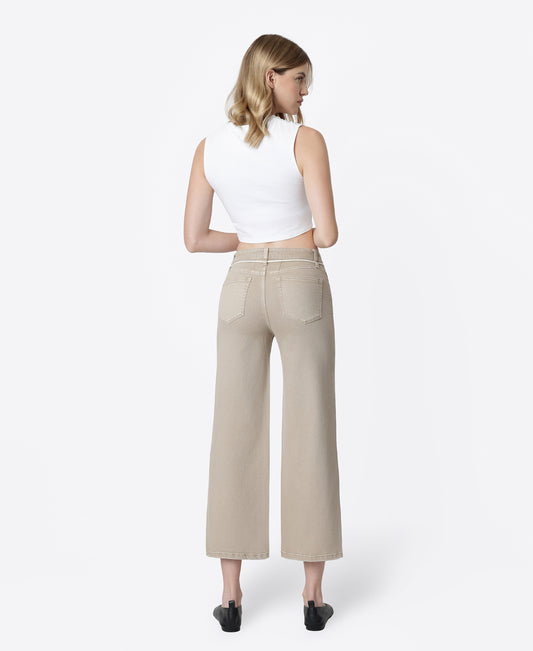 Back product images of Taupe - High Rise Drawstring Crop Wide Leg Jeans