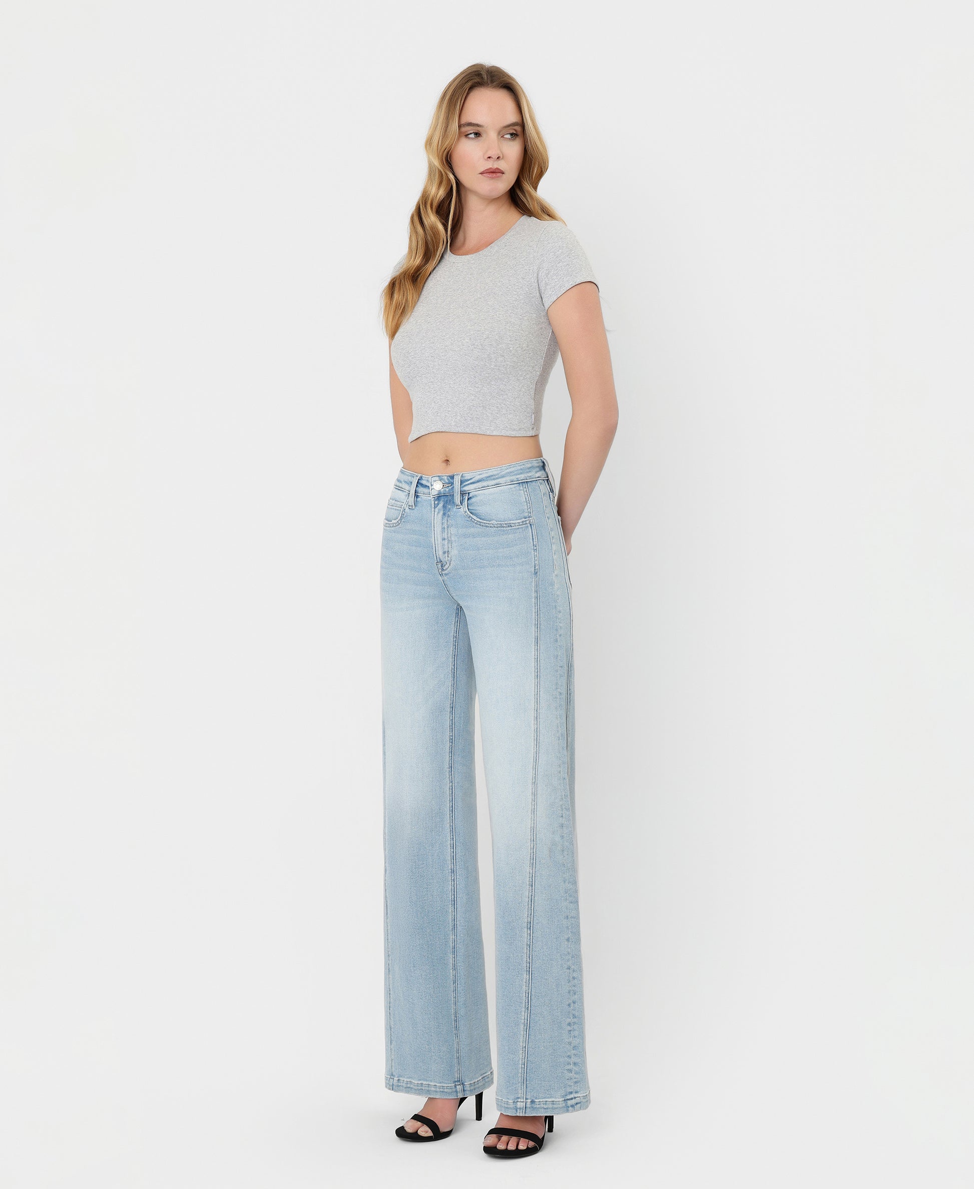 Left 45 degrees product image of Great Rapids - High Rise Side Panel Wide Leg Jeans