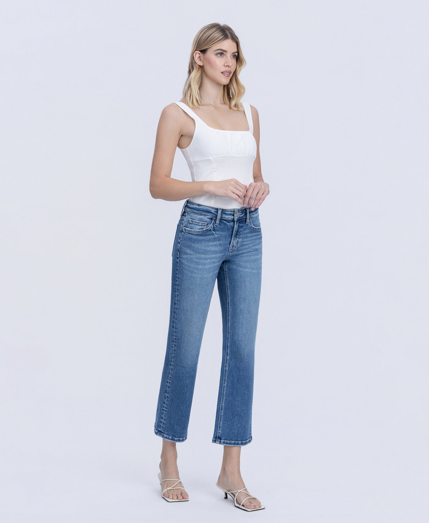 Right 45 degrees product image of Aventurine - Mid Rise Ankle Straight Jeans