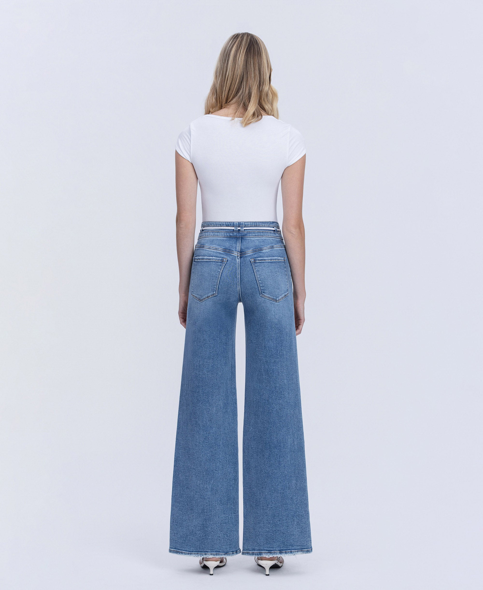VERVET Humility High Rise Double Buttons Drawstring Wide Leg Jeans