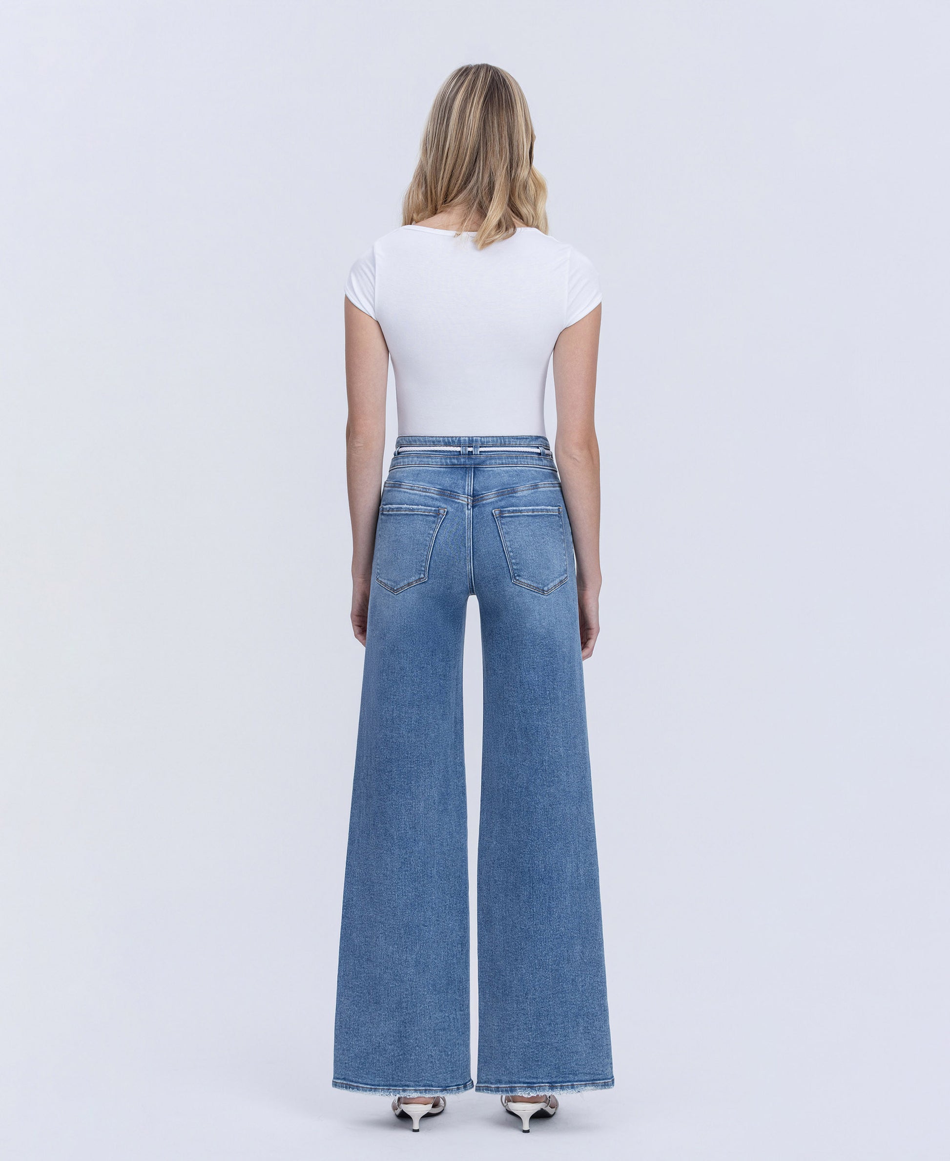 Back product images of Humility - High Rise Double Buttons Drawstring Wide Leg Jeans