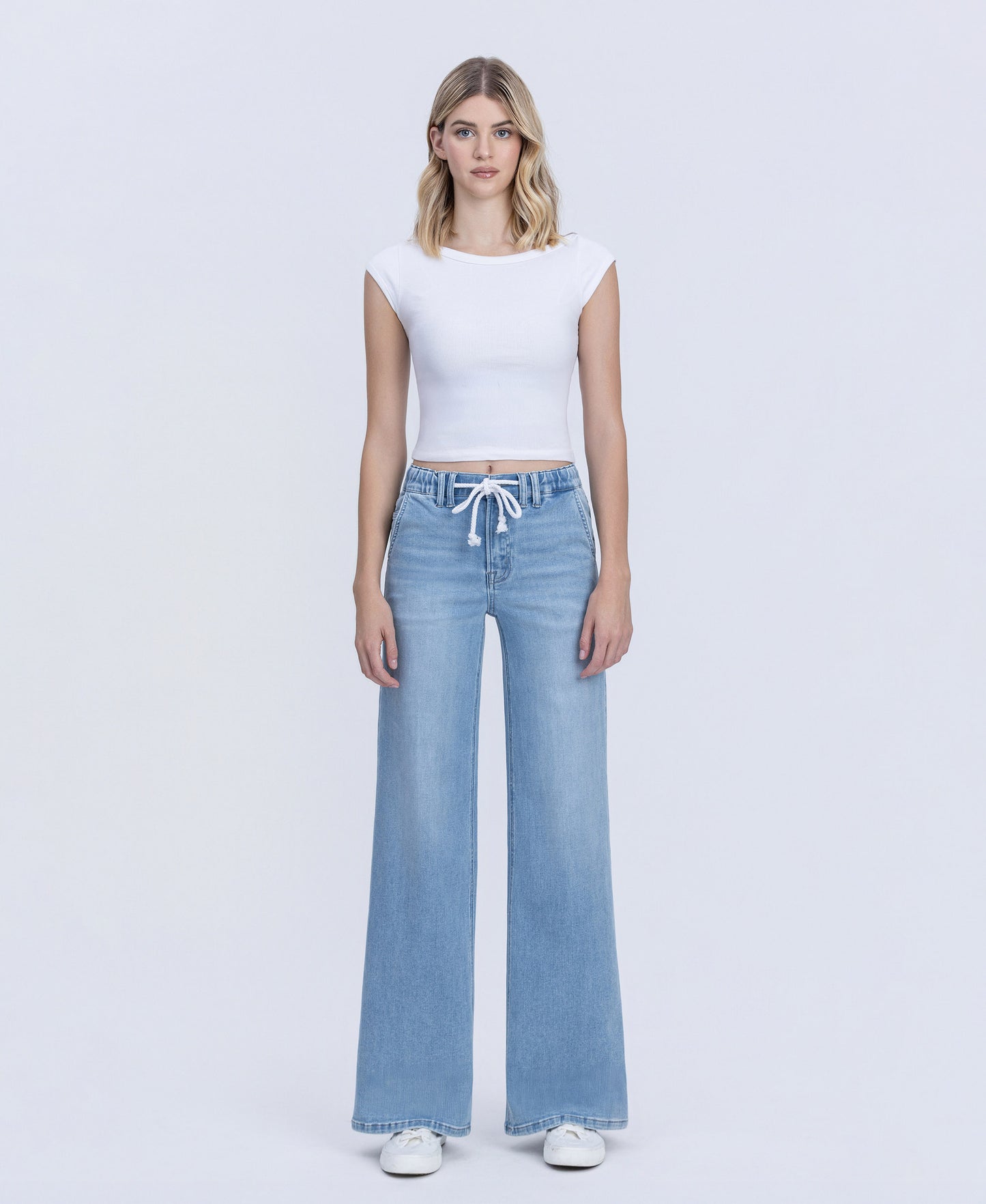 Front product images of Humor - High Rise Elastic Drawstring WB Wide Leg Jeans
