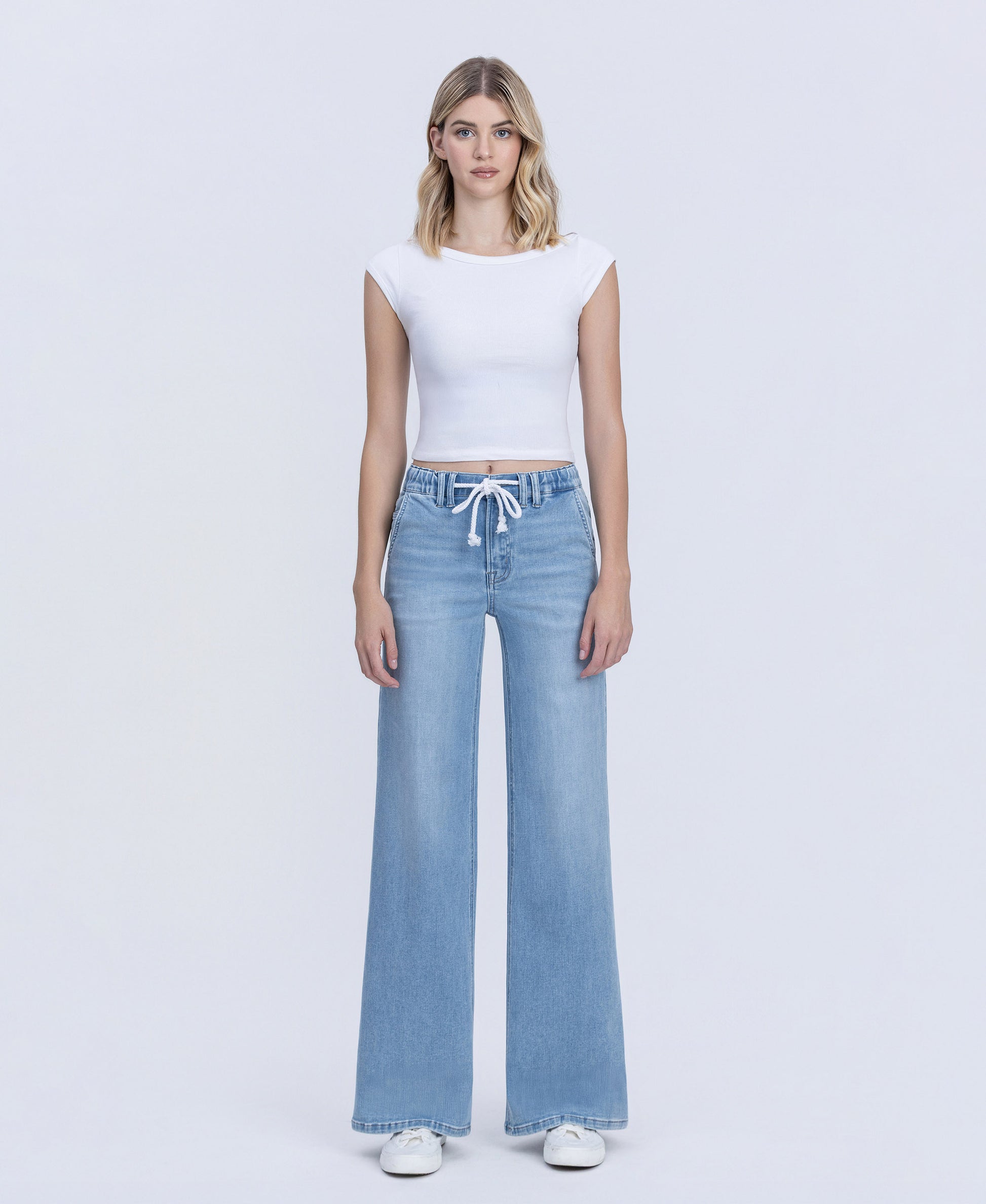 Front product images of Humor - High Rise Elastic Drawstring WB Wide Leg Jeans