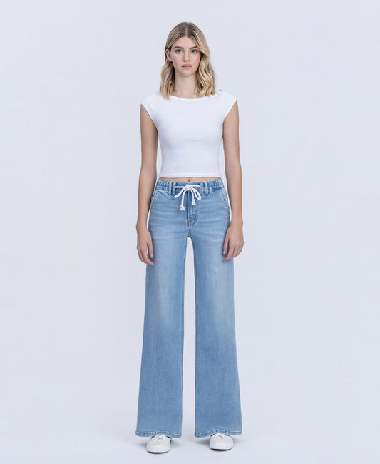 Front product images of Humor - High Rise Elastic Drawstring WB Wide Leg Jeans