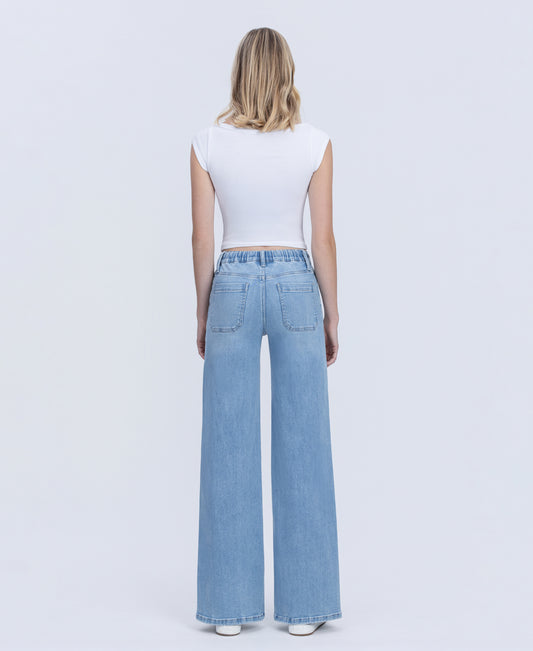 Back product images of Humor - High Rise Elastic Drawstring WB Wide Leg Jeans