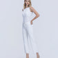 Left 45 degrees product image of Optic White - Mid Rise Uneven Frayed Hem Crop Straight Jeans