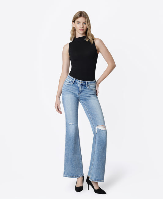 Front product images of Idolize - Low Rise Distressed Easy Flare Jeans