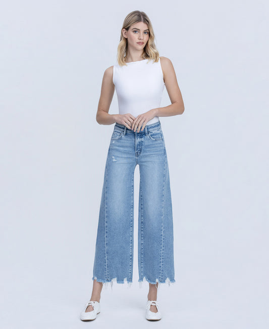 Front product images of Idyllic - High Rise Side Panel Crop Wide Leg Jeans