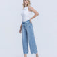 Left 45 degrees product image of  High Rise Side Panel Crop Wide Leg Jeans