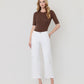 Front product images of Optic White - High Rise Uneven Raw Hem Crop Wide Leg Jeans