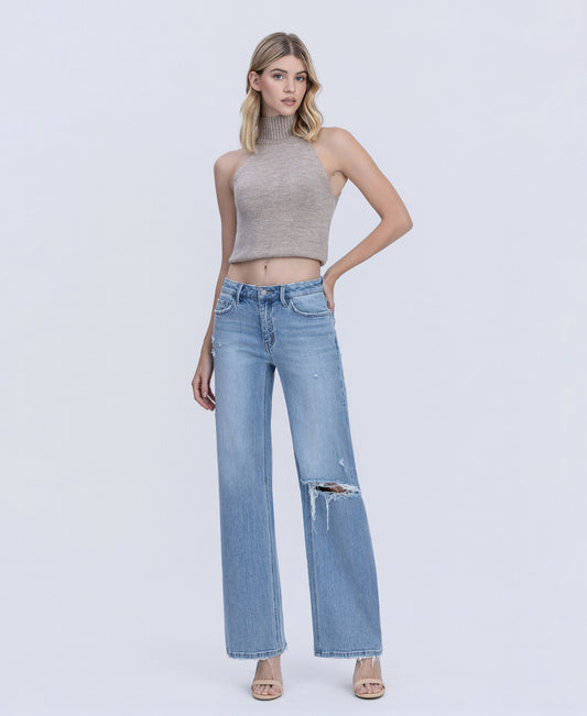 Front product images of Illustrative - Mid Rise Distressed Full Length Wide Leg Jeans