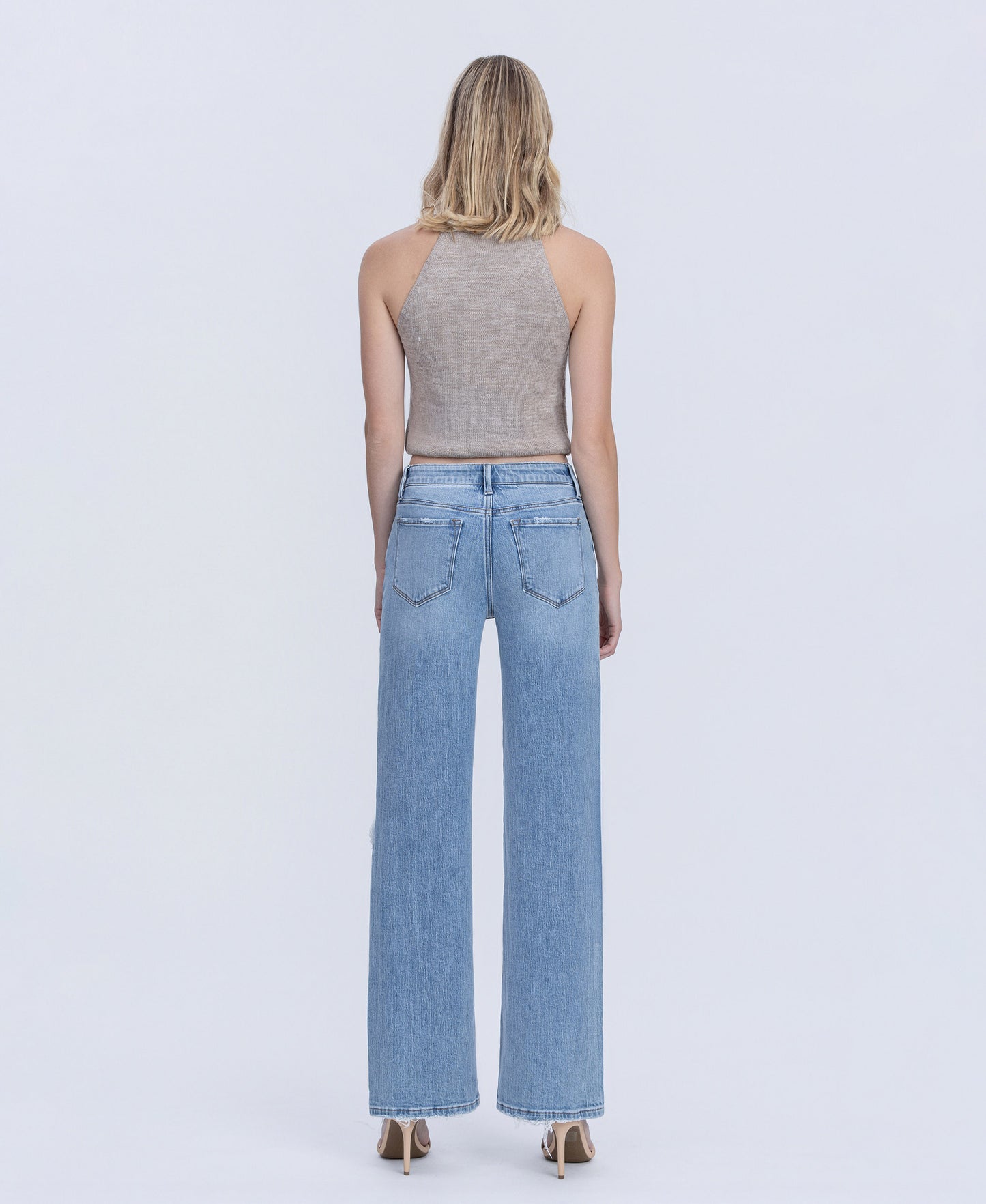 Back product images of Illustrative - Mid Rise Distressed Full Length Wide Leg Jeans
