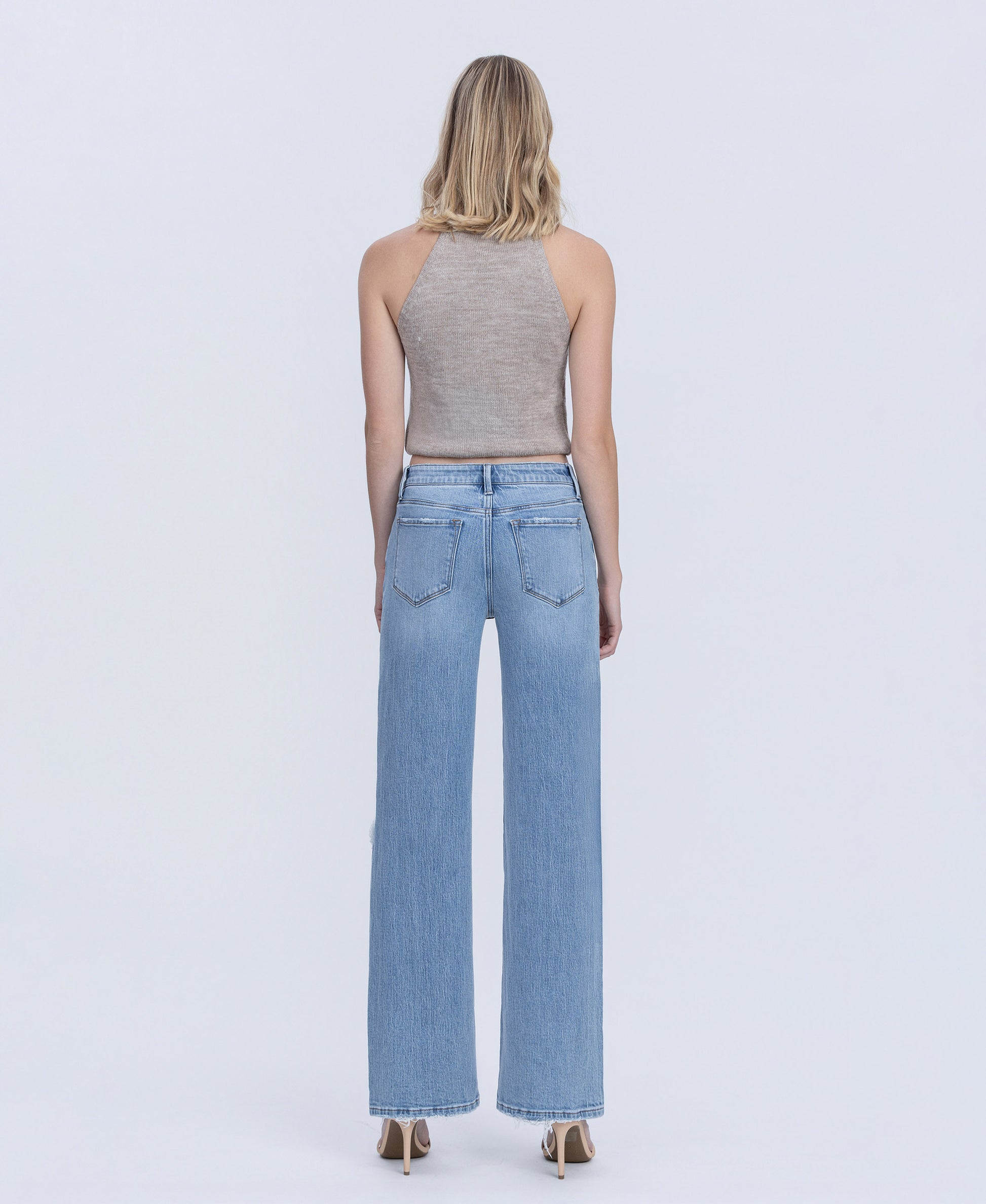 Back product images of Illustrative - Mid Rise Distressed Full Length Wide Leg Jeans