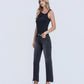 Left 45 degrees product image of Black - Mid Rise Raw Distressed Hem Ankle Slim Wide Leg Jeans