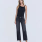 Front product images of Black - Mid Rise Raw Distressed Hem Ankle Slim Wide Leg Jeans