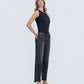 Right 45 degrees product image of Black - Mid Rise Raw Distressed Hem Ankle Slim Wide Leg Jeans