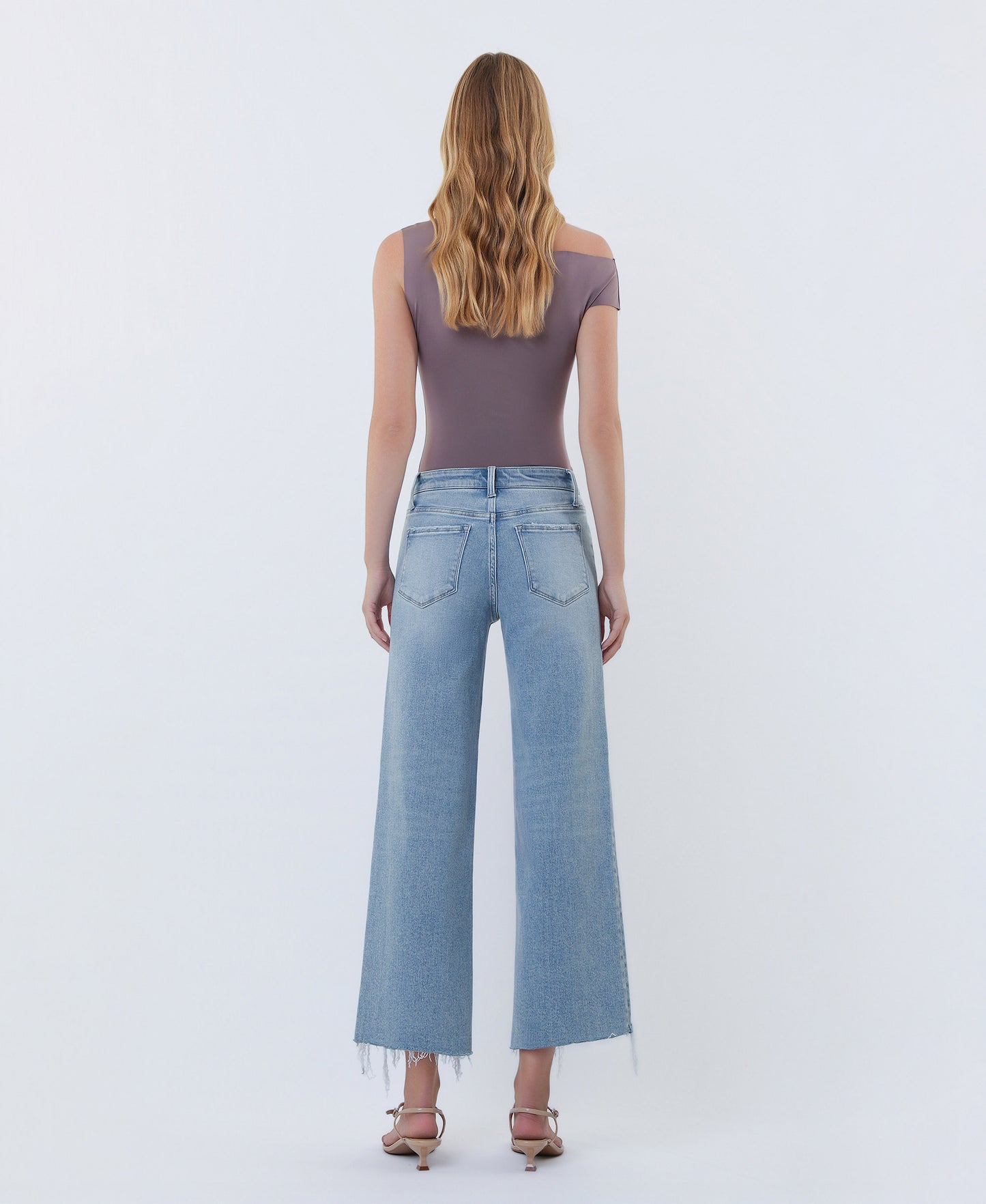 Back product images of Imaginative - High Rise Distressed Hem Crop Wide Leg Jeans