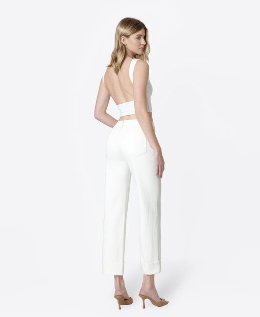 Back product images of Optic White - High Rise Cuffed Slim Wide Leg Jeans