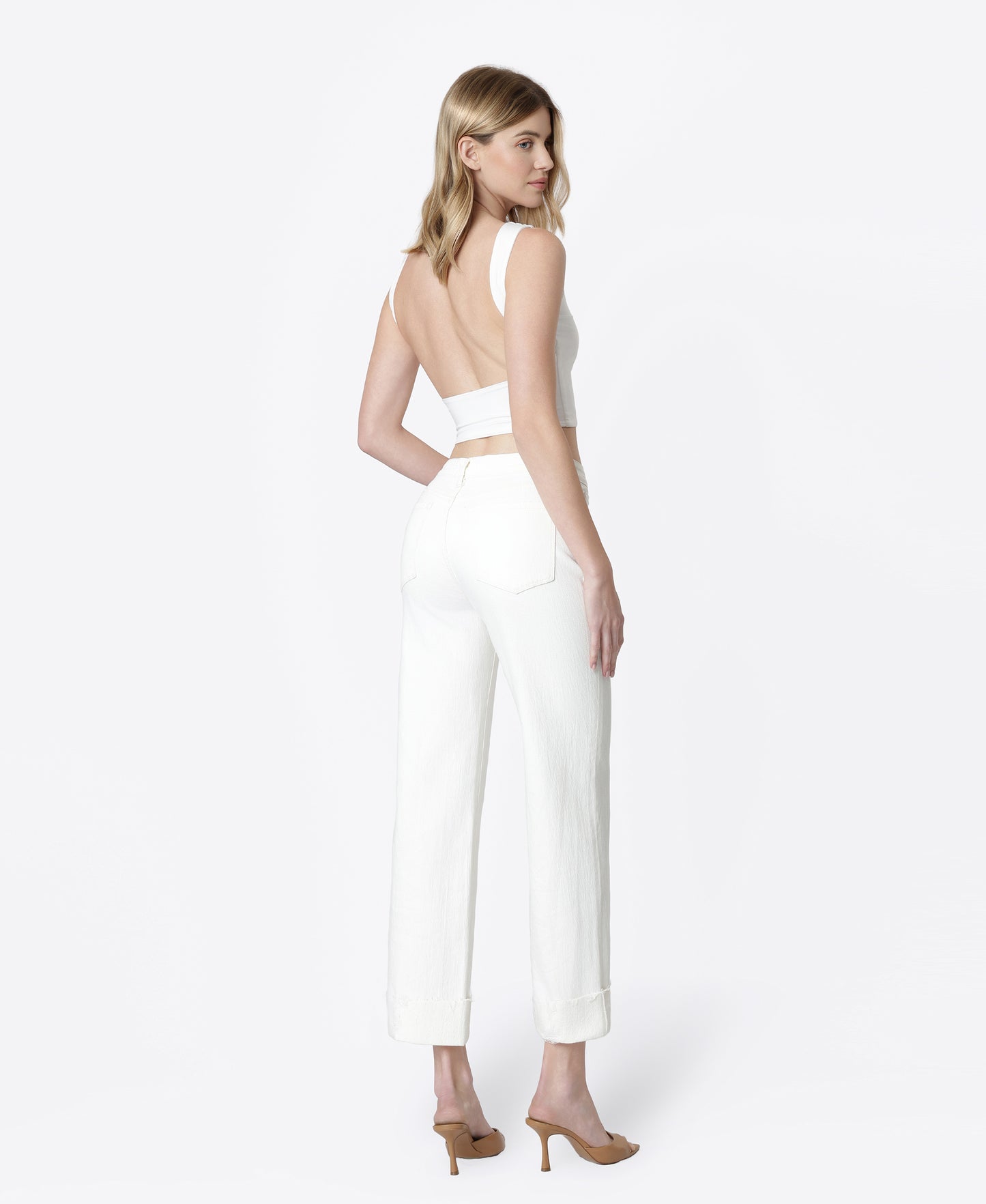 Back product images of Optic White - High Rise Cuffed Slim Wide Leg Jeans
