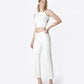 Left 45 degrees product image of Optic White - High Rise Cuffed Slim Wide Leg Jeans