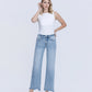 Front product images of Infrequent - Mid Rise Uneven Raw Hem Slim Wide Leg Jeans