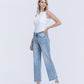 Left 45 degrees product image of Infrequent - Mid Rise Uneven Raw Hem Slim Wide Leg Jeans