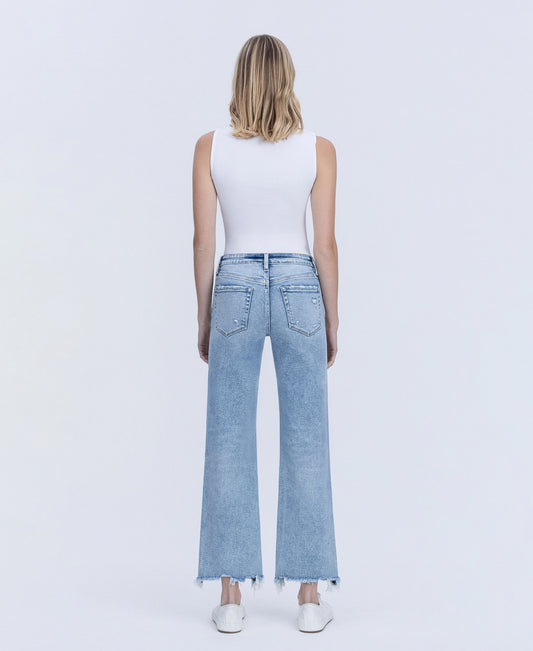 Back product images of Infrequent - Mid Rise Uneven Raw Hem Slim Wide Leg Jeans