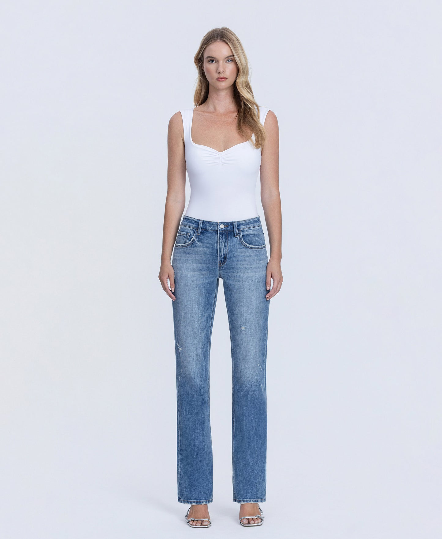 Front product images of Innovative - Mid Rise Full Length Straight Jeans