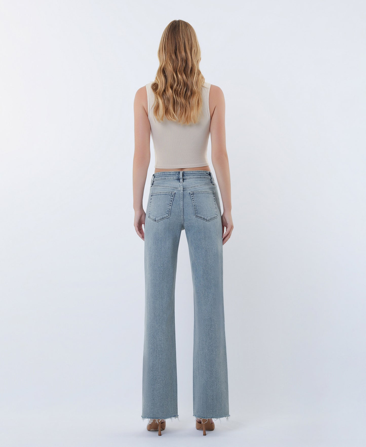 Back product images of Insightful - High Rise Raw Hem Slim Wide Leg Tinted Jeans