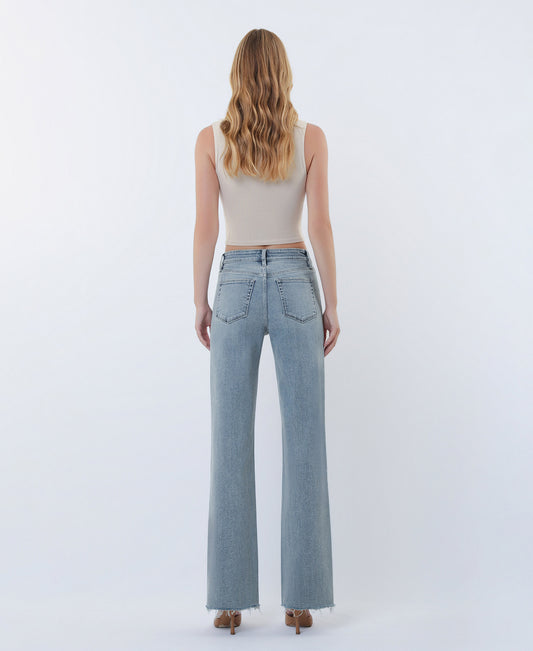 Back product images of Insightful - High Rise Raw Hem Slim Wide Leg Tinted Jeans