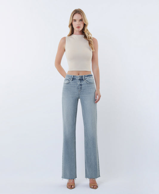 Front product images of Insightful - High Rise Raw Hem Slim Wide Leg Tinted Jeans