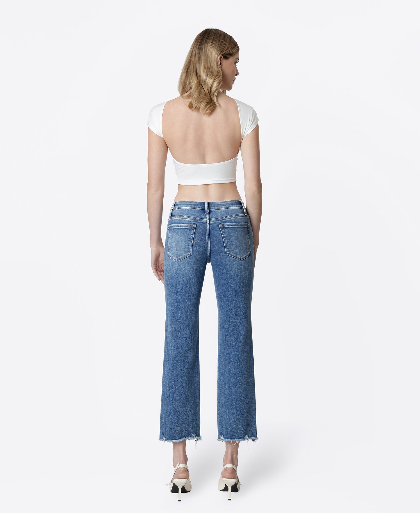 Back product images of Joysome - Mid Rise Distressed Hem Crop Straight Jeans