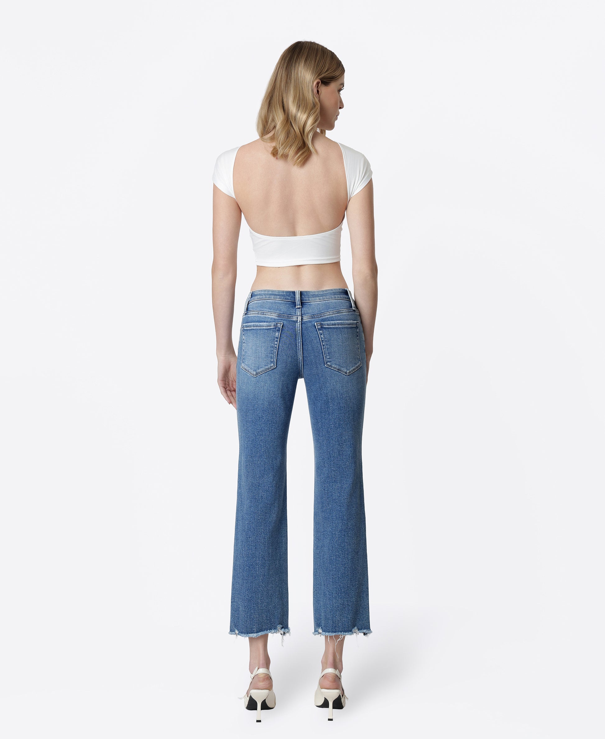 Back product images of Joysome - Mid Rise Distressed Hem Crop Straight Jeans
