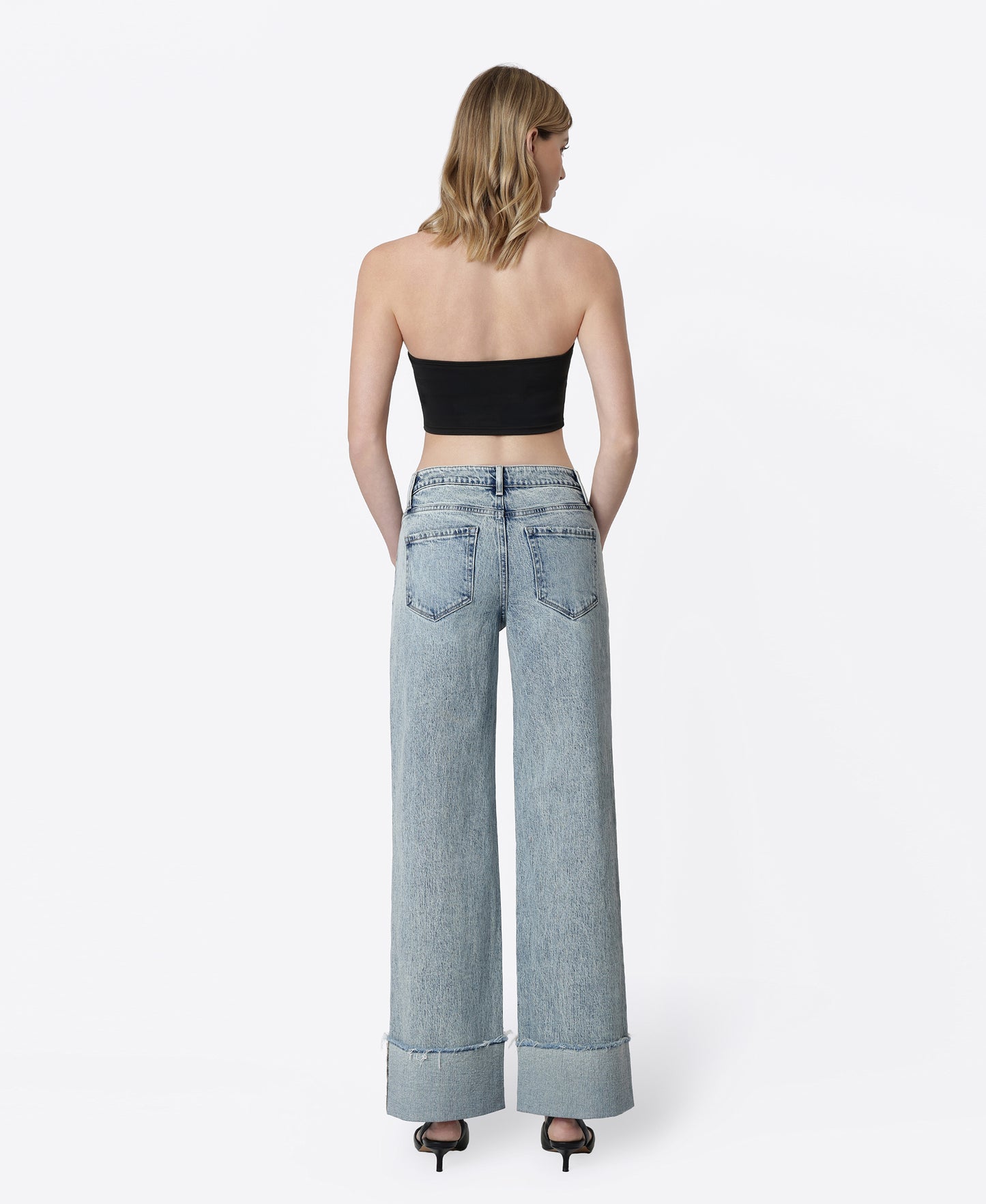 Back product images of Handier - High Rise Full Length Cuffed Wide Leg Tinted Jeans