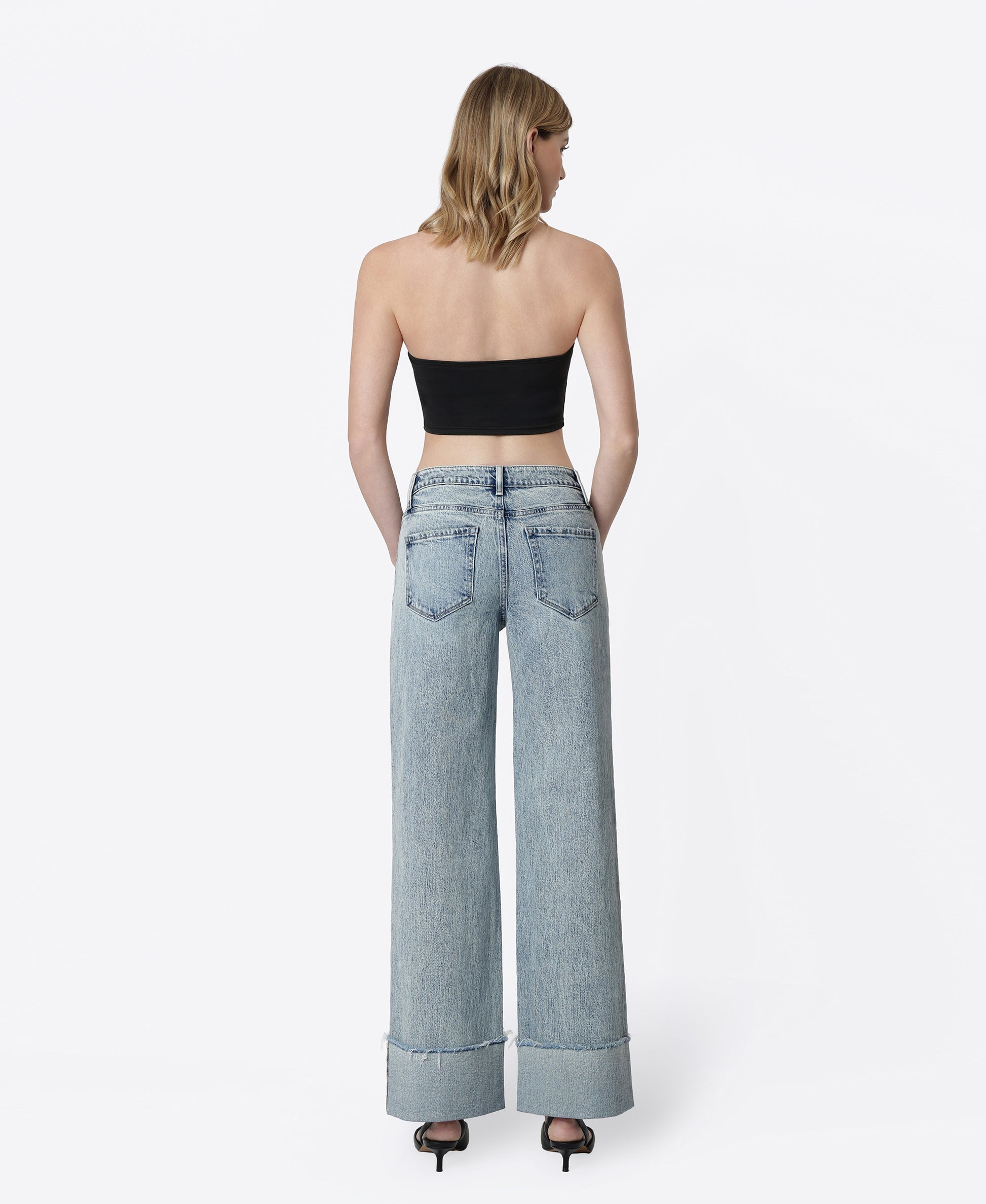 Back product images of Handier - High Rise Full Length Cuffed Wide Leg Tinted Jeans