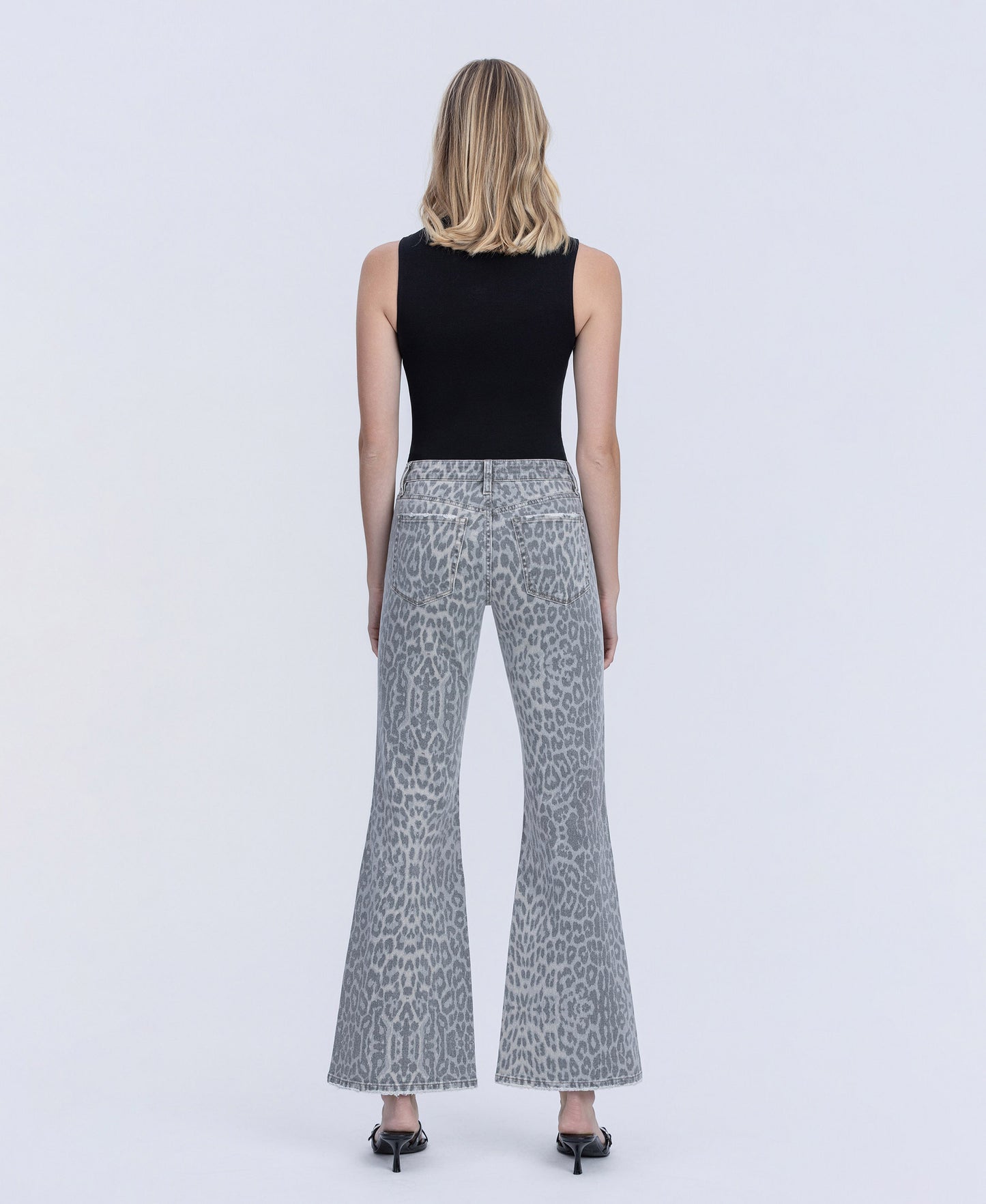 Back product images of Grey Leopard - Mid Rise Full Length Vintage Flare Jeans