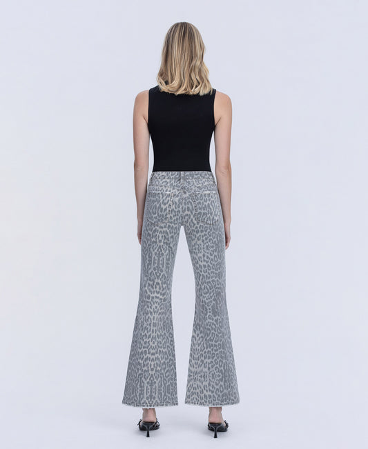 Back product images of Grey Leopard - Mid Rise Full Length Vintage Flare Jeans