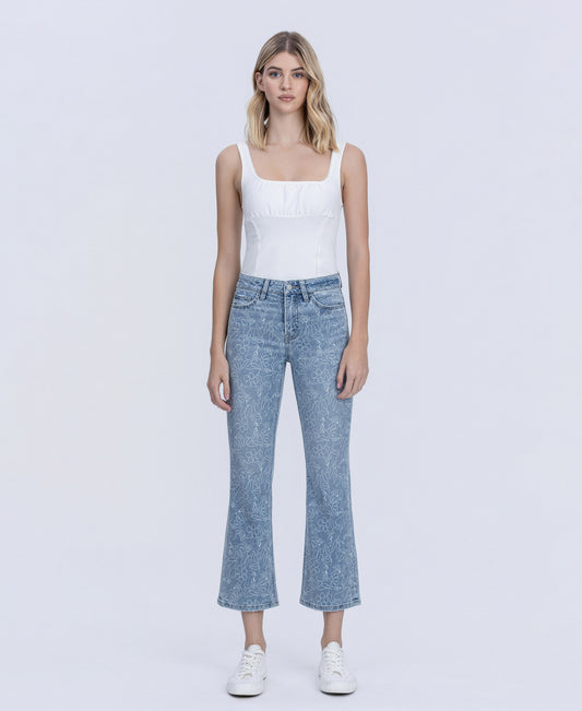 Front product images of Floral Print - High Rise Crop Easy Flare Jeans