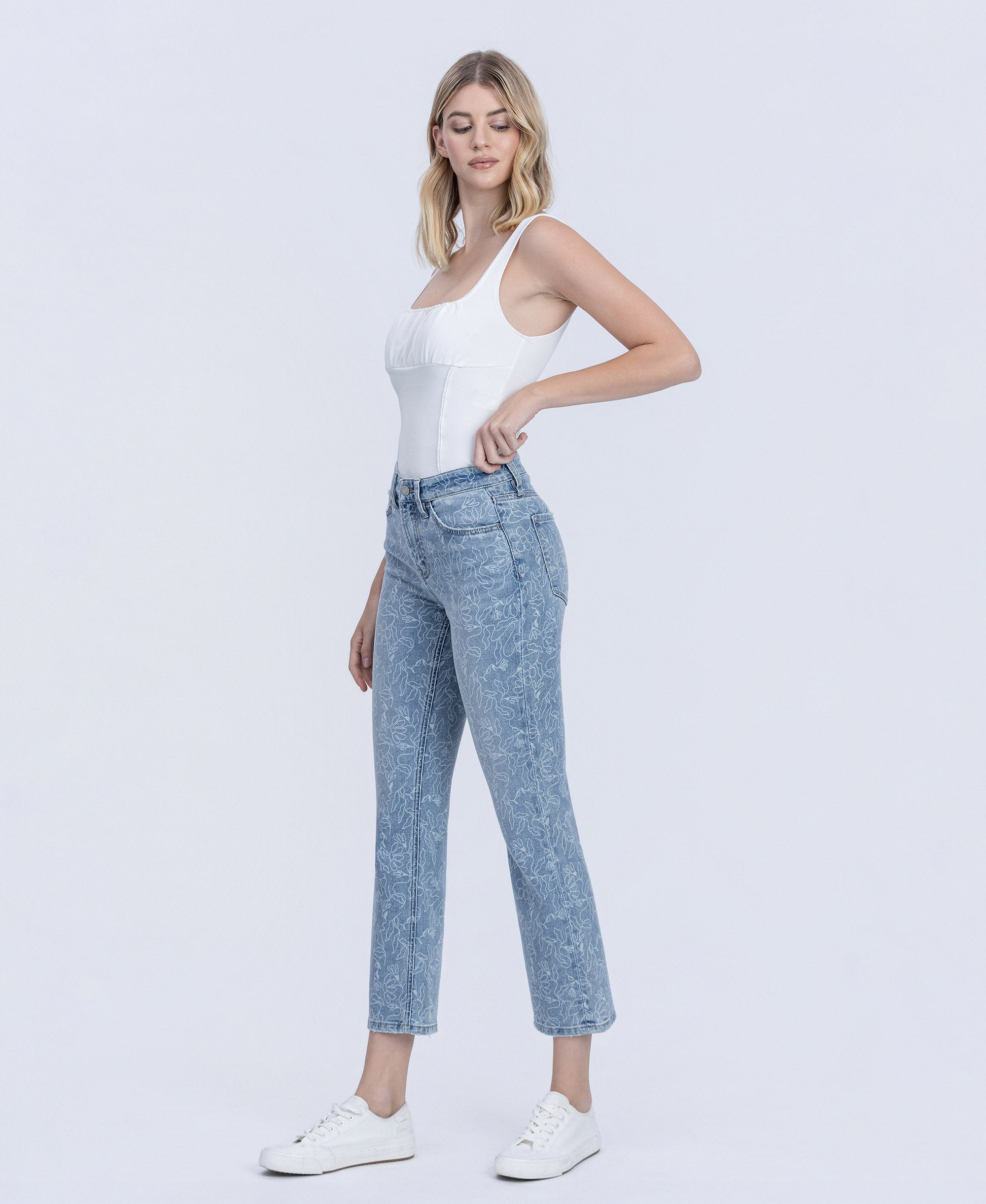 Flying Monkey Floral Print High Rise Crop Easy Flare Jeans – VERVET
