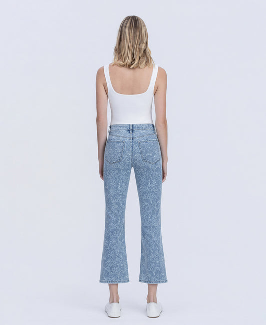 Back product images of Floral Print - High Rise Crop Easy Flare Jeans