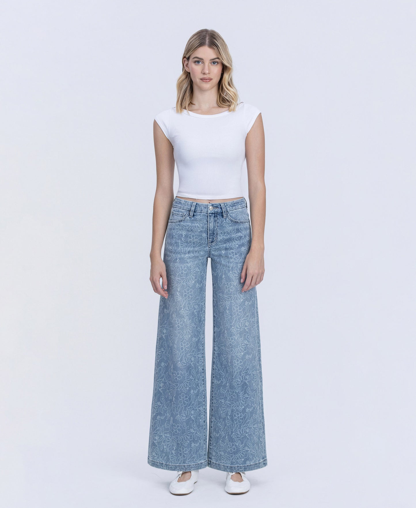 Front product images of Floral - High Rise Floral Print Wide Leg Jeans
