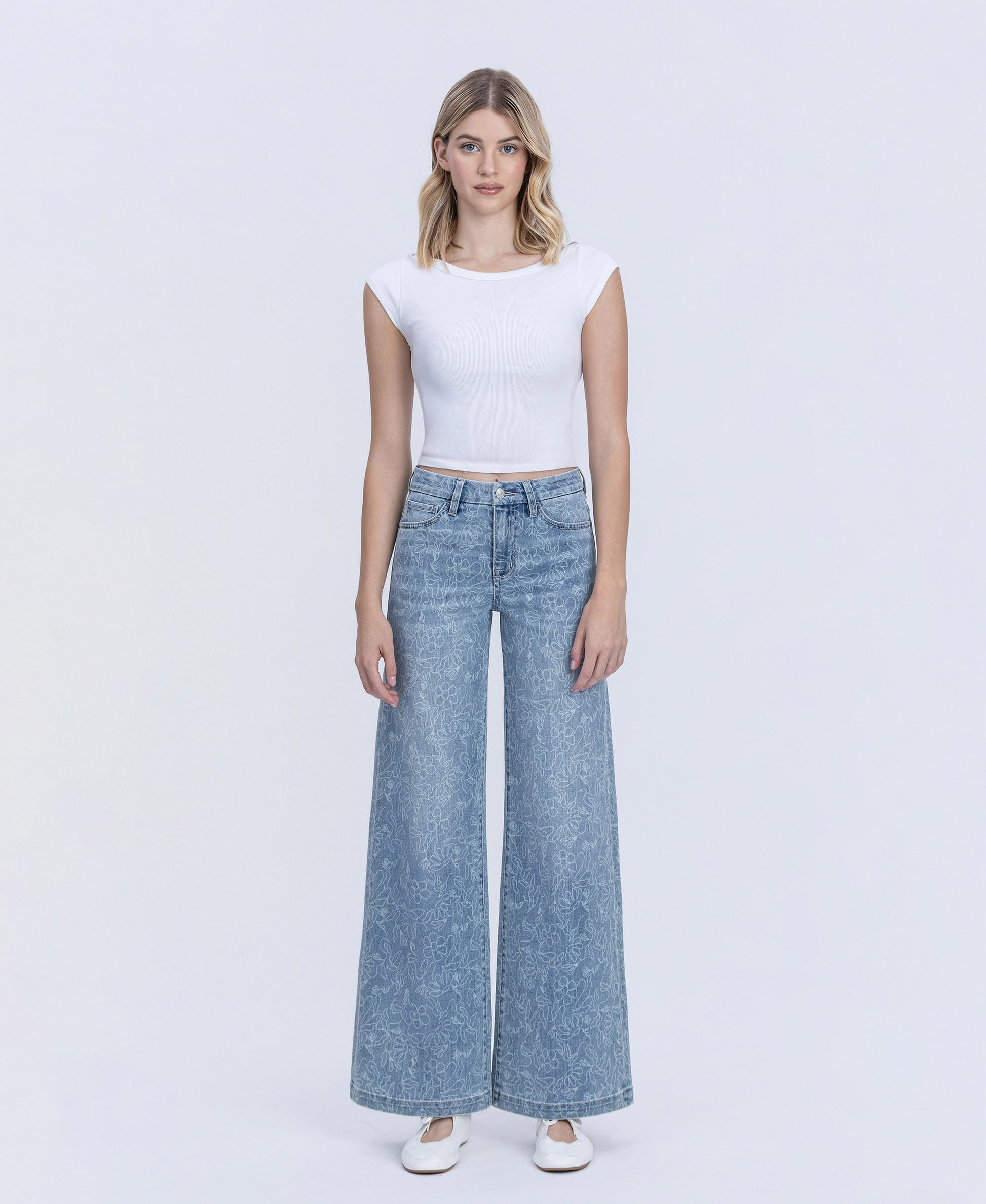 Front product images of Floral - High Rise Floral Print Wide Leg Jeans